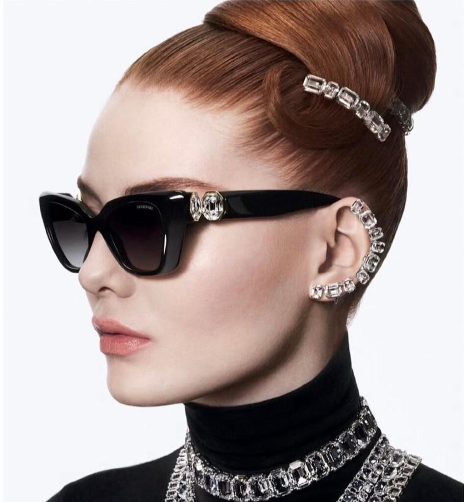 Swarovski luxury eyeglasses and designer sunglasses at PSN Vision Optical Boutique, featuring elegant crystal-accented frames and prescription eyewear.